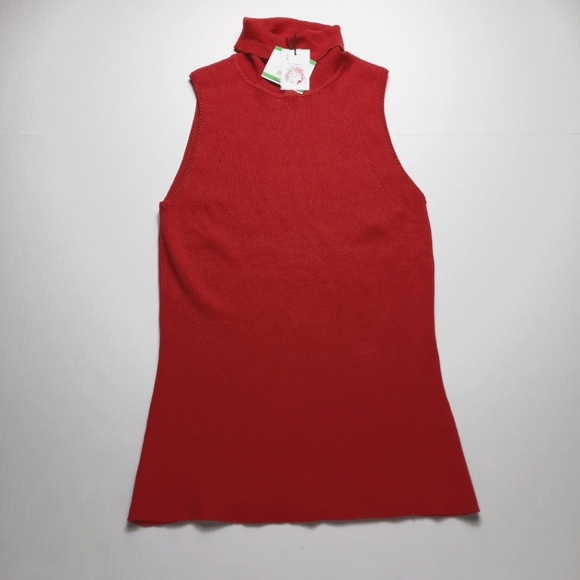 Anne Klein Shirt Women's Large Red Sleeveless Ribbed Turtleneck Sweater Top - Picture 6 of 10
